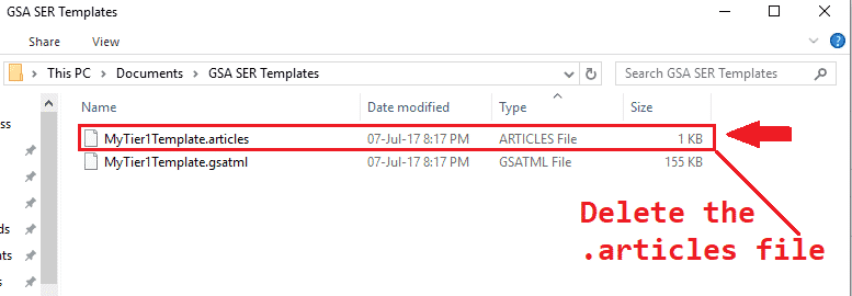 How to Create a GSA Search Engine Ranker Project Template - Delete articles file