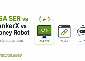 Título comparativo entre GSA SER, RankerX e Money Robot, perguntando qual ferramenta de link building será a vencedora em 2026, com GSA SER apontada como a melhor.