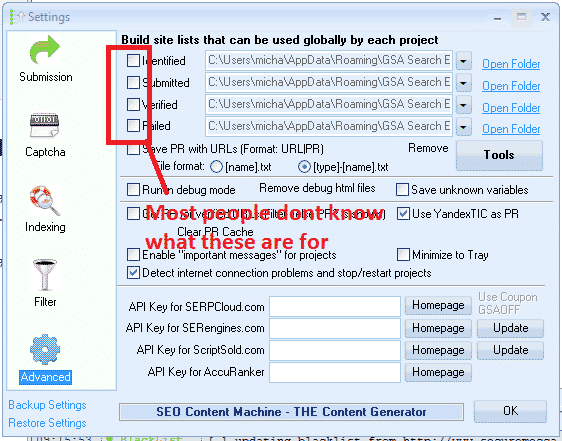 GSA search engine ranker lists