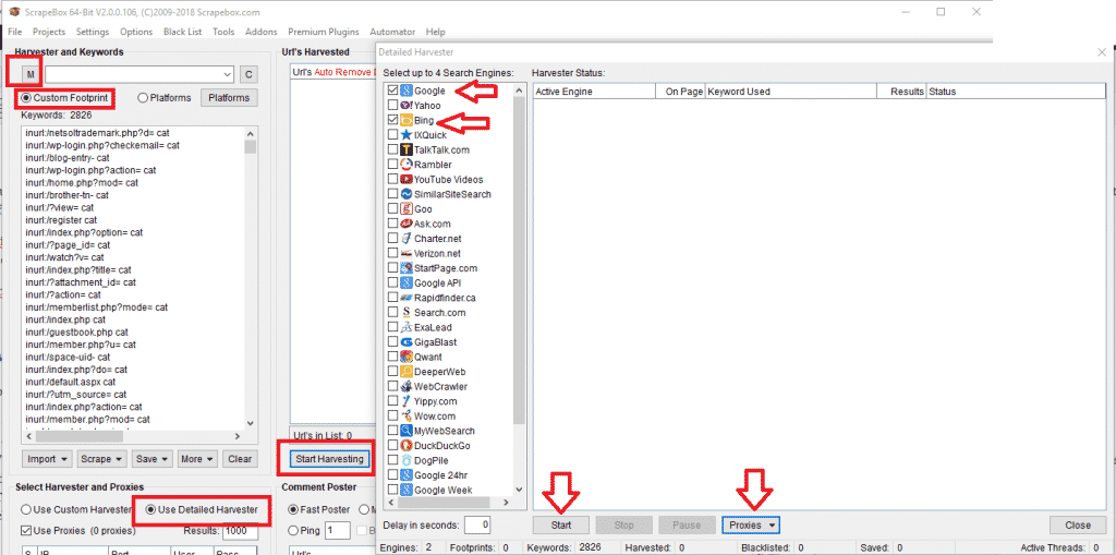 Scrapebox Harvester settings