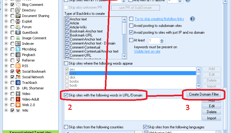 Skip Sites With The Following Words In URL or Domain
