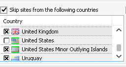 A list of countries with flags displayed on the screen.