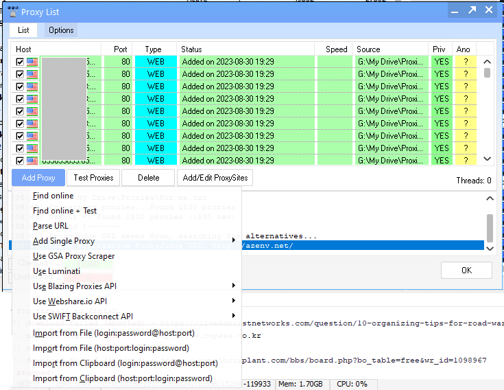 FAQs for GSA Search Engine Ranker 2 A computer screenshot with a file showcasing GSA SER Proxy Import settings
