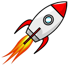 Cartoon illustration of a rocket ascending, with a red tip, white body, and fiery orange and yellow flames at the base, symbolizing the power of SEO Rocket Backlinks.