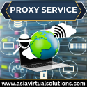 Image featuring icons representing proxy services, including a globe, laptop, and cloud symbols. Text at the top reads "Proxy Service" while the bottom has "www.asiavirtualsolutions.com".