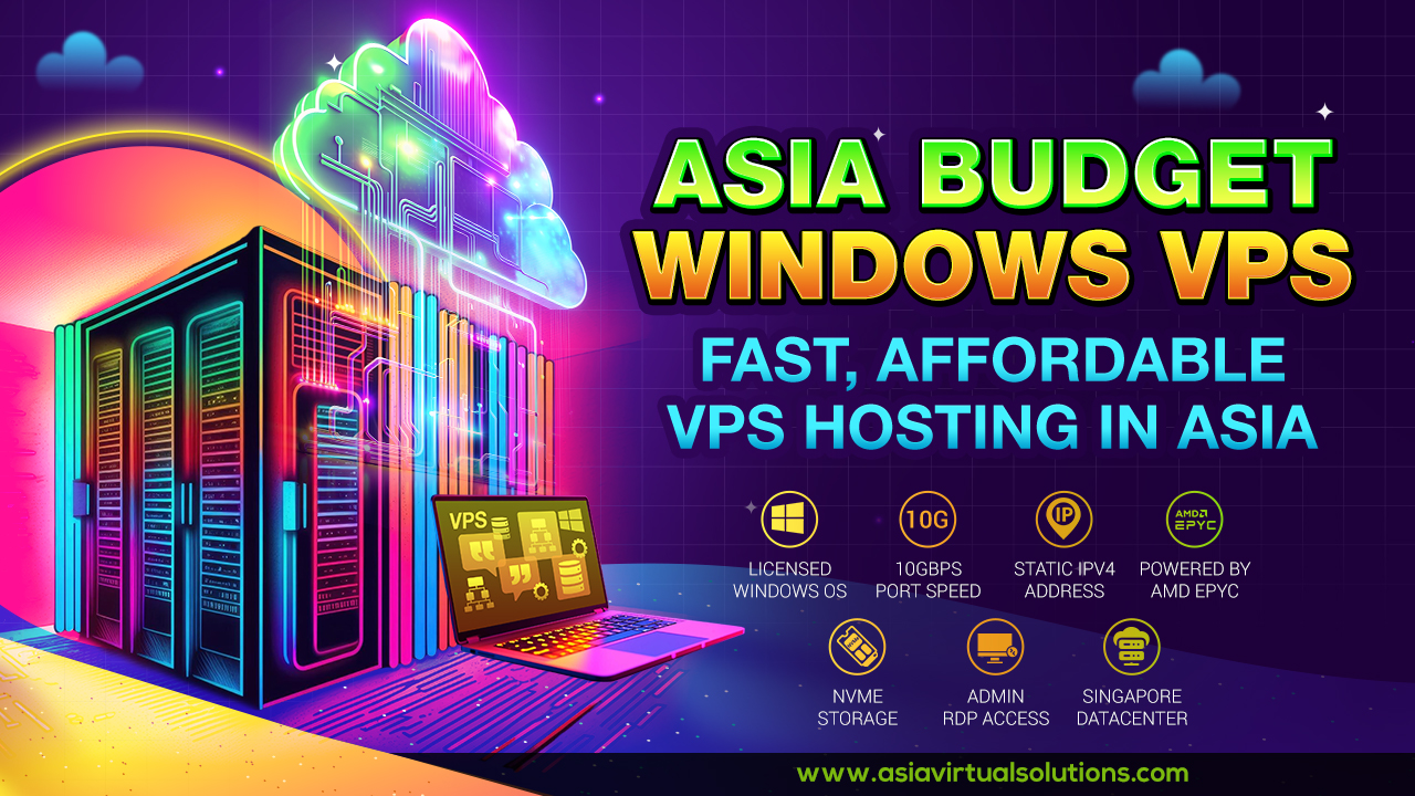 Asia Budget Windows VPS – 1280×720 – 1 Explore Asia Budget Windows VPS 10G hosting, featuring vibrant cloud and server graphics. Enjoy blazing 10Gbps port speed, dependable NVME storage, and a top-notch Singapore datacenter—ideal for efficient and affordable VPS hosting!.