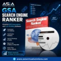 GSA Search Engine Ranker — Automatic Backlink Building Software by Asia Virtual Solutions is displayed with its box and disc, highlighting top SEO automation benefits to boost your rankings effortlessly.