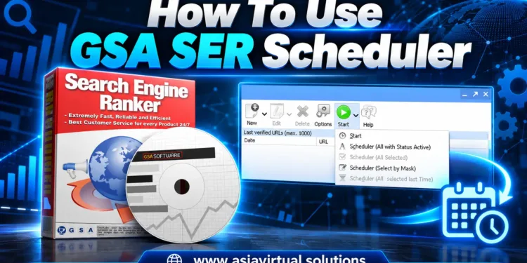 Hướng dẫn sử dụng công cụ lập lịch GSA SER 1 Hình ảnh quảng cáo phần mềm GSA Search Engine Ranker, hiển thị hộp sản phẩm, đĩa cài đặt và menu giao diện phần mềm.