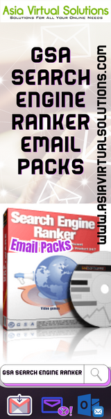 Promotional banner, 160x600, for "GSA Search Engine Ranker Email Packs" with graphical elements suggesting SEO and global connectivity.