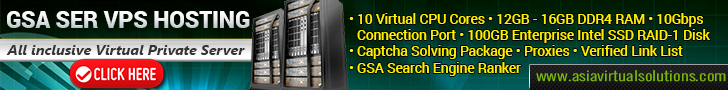 A banner promoting GSA VPS server hosting with the keywords GSA Search Engine Ranker VPS for SEO