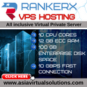 Advertisement for RankerX VPS hosting featuring server specifications and a "click here" call to action.