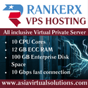 Advertisement for RankerX VPS hosting featuring specifications including 10 CPU cores, 100 GB enterprise space, and 10 Gbps fast connection.