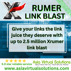 Advertisement for a LINK BLAST service promising to enhance the SEO value of URLs using XRUMER software with an offer of up to 2.5 million links.